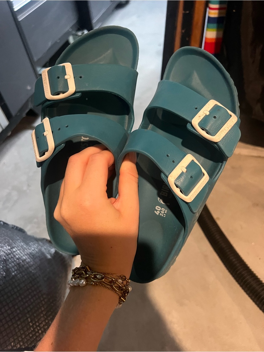 Birkenstock Teal Double-Buckle EVA Slide Sandals